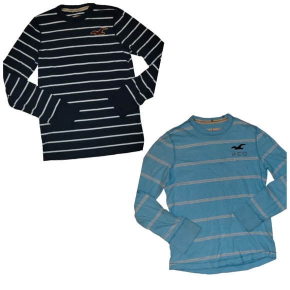 Hollister 2Pc Mens Striped Shirts Bundle Value Pack Long Sleeve Blue Size Small - Picture 2 of 10